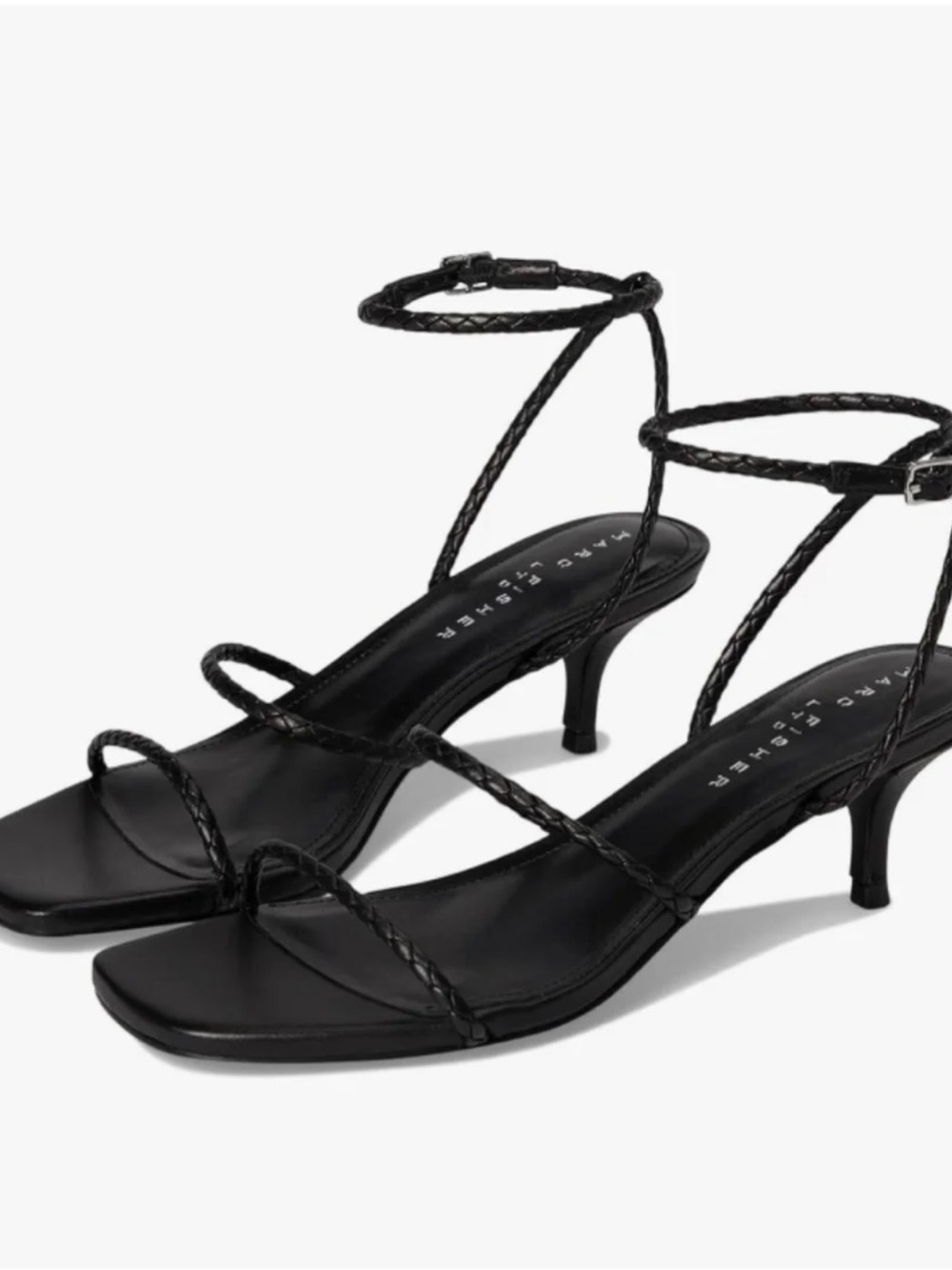 NEVER WORN Marc Fisher Beylee Black Braided Strap Kitten Heel Sandals Sz 9 1/2